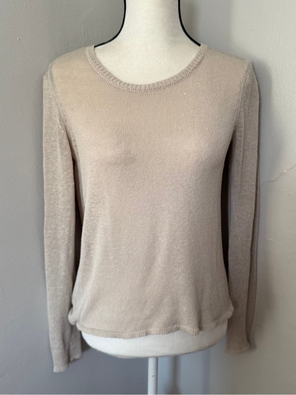 James Perse Silk Knit Long-Sleeve Crew Neck Sweater Beige / Salt Tone Size 3